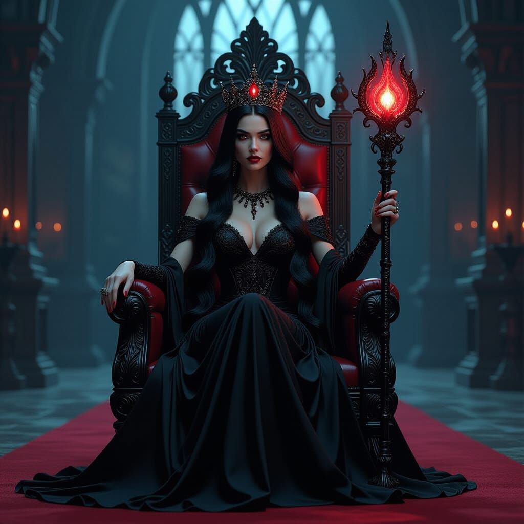 Elegant Woman on Throne in Dark Fantasy Style