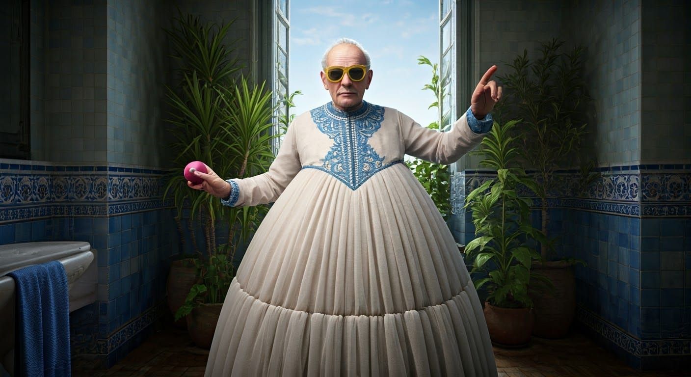 Elderly Man as Discobolus in 70s Style