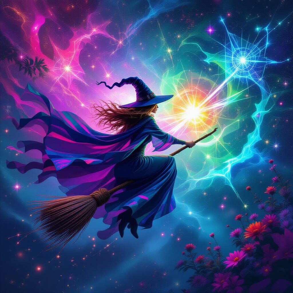 Witch Soaring Through Kaleidoscopic Dimension