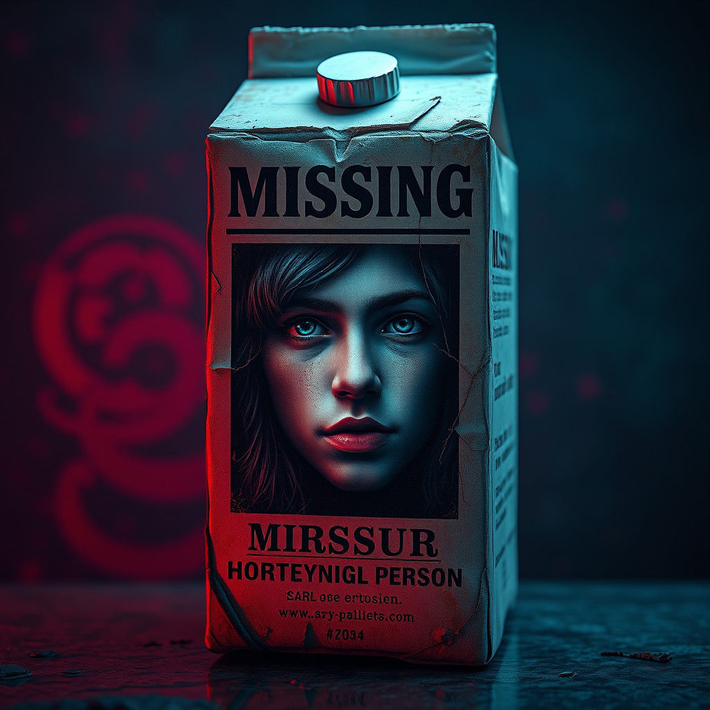 Missing Person Portrait on Weathered Milk Carton