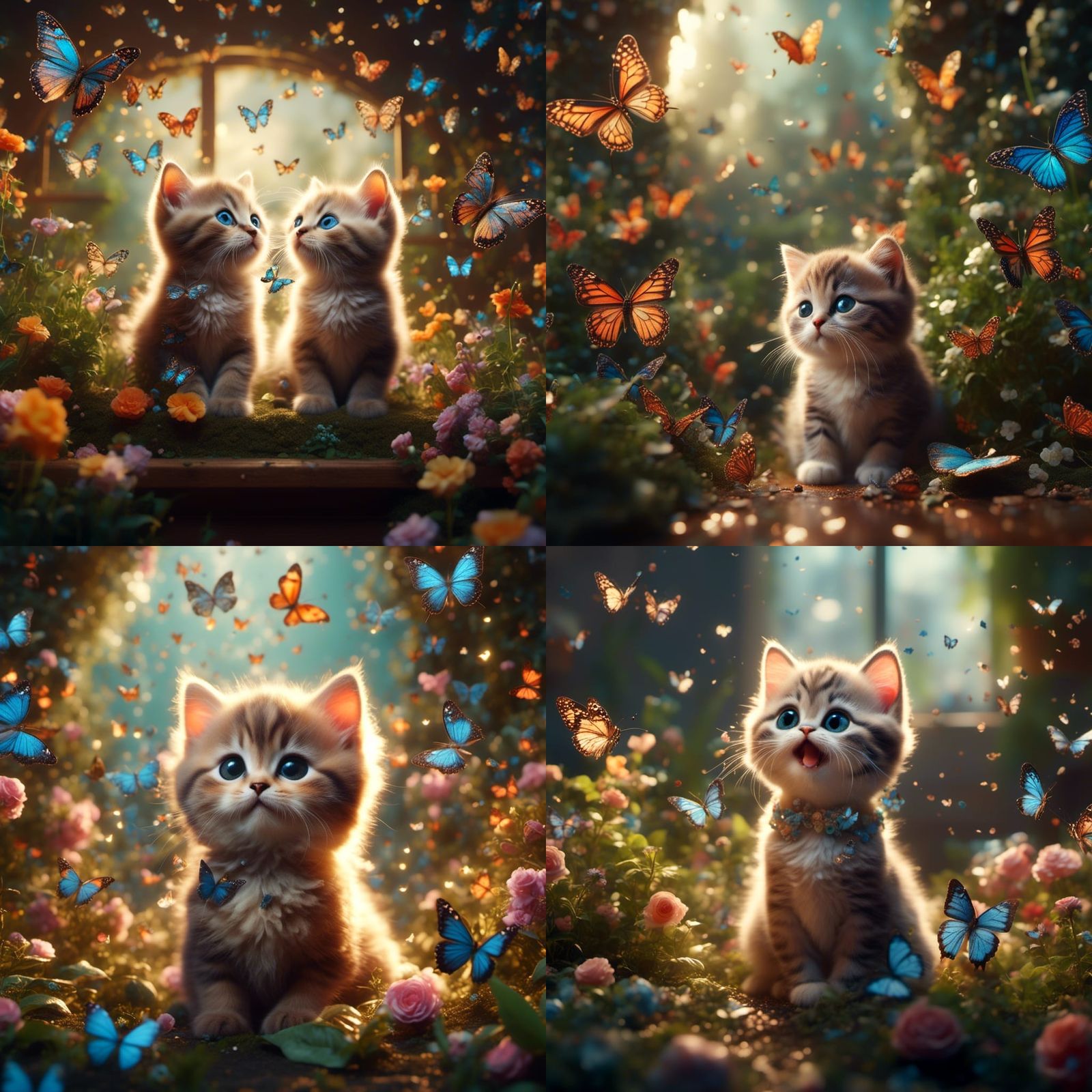 Adorable Kitten Playing with Butterflies