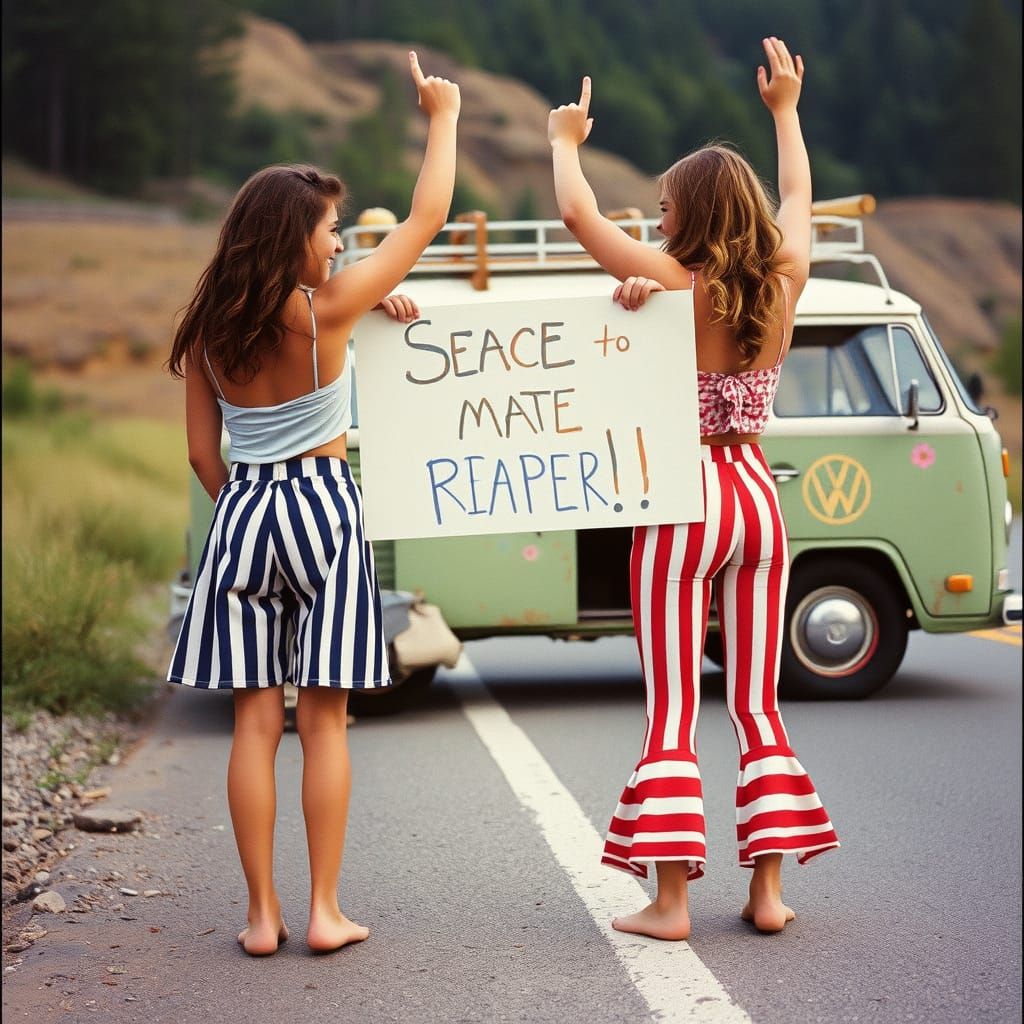 Free-Spirited Hippie Girls Hitch a Ride