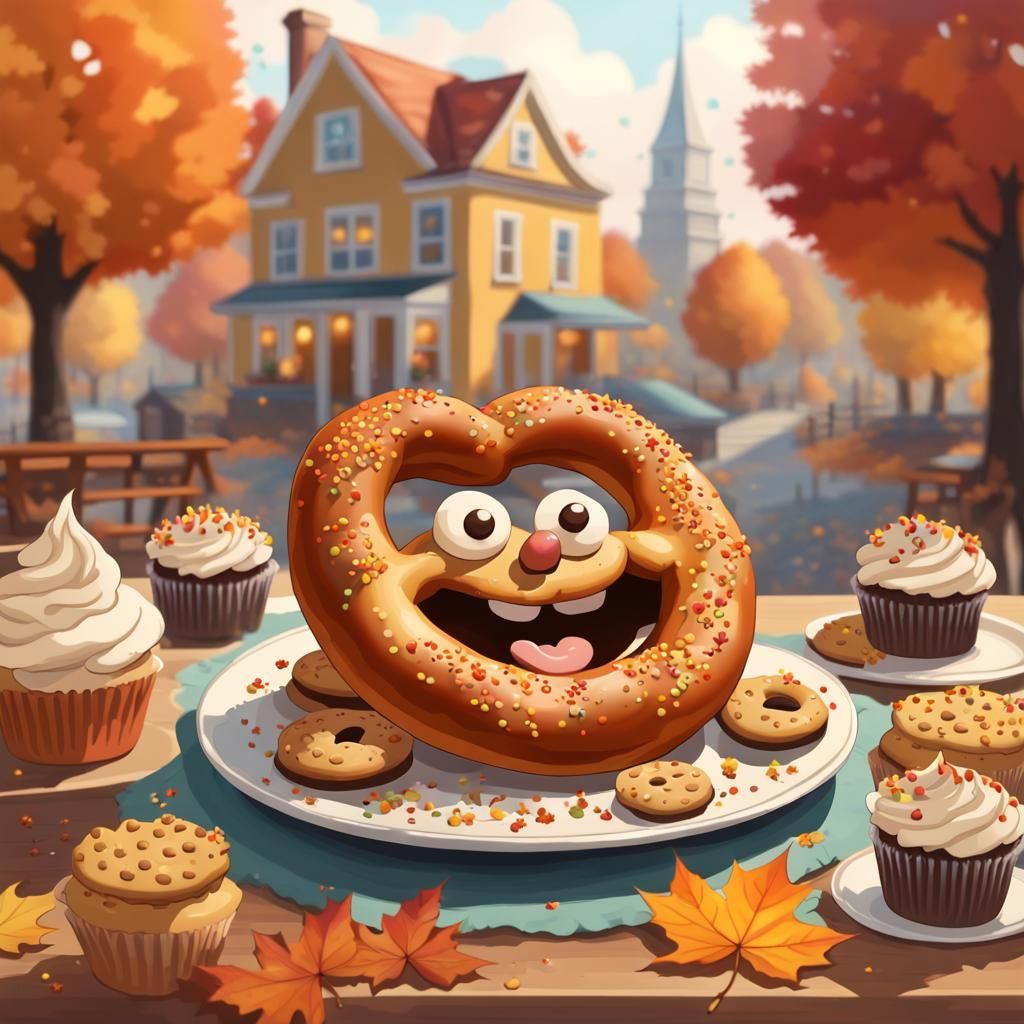 Fantasy Pretzel Creature in Autumn Setting