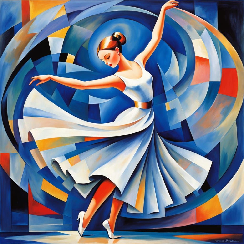 Abstract Dancing Lady in Cubist Style