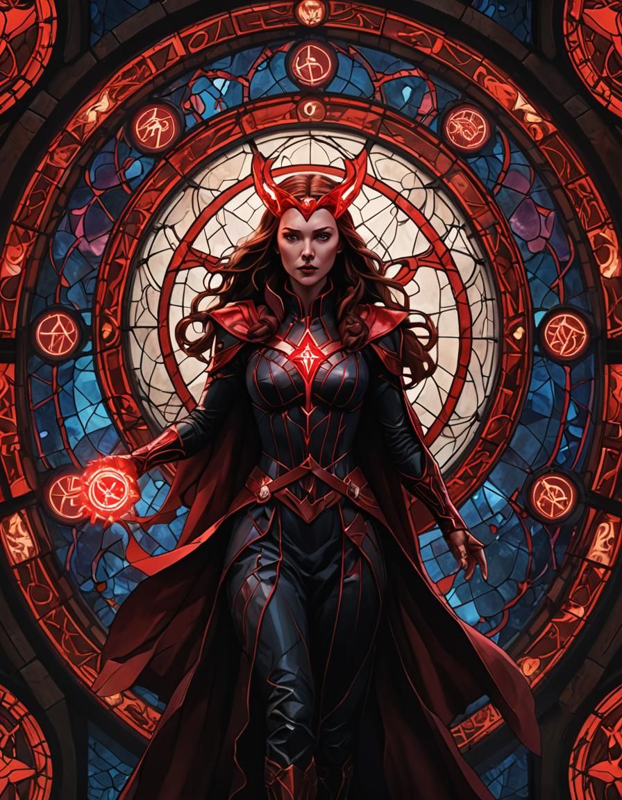 Scarlet Witch Stained Glass Art with Glowing Energy
