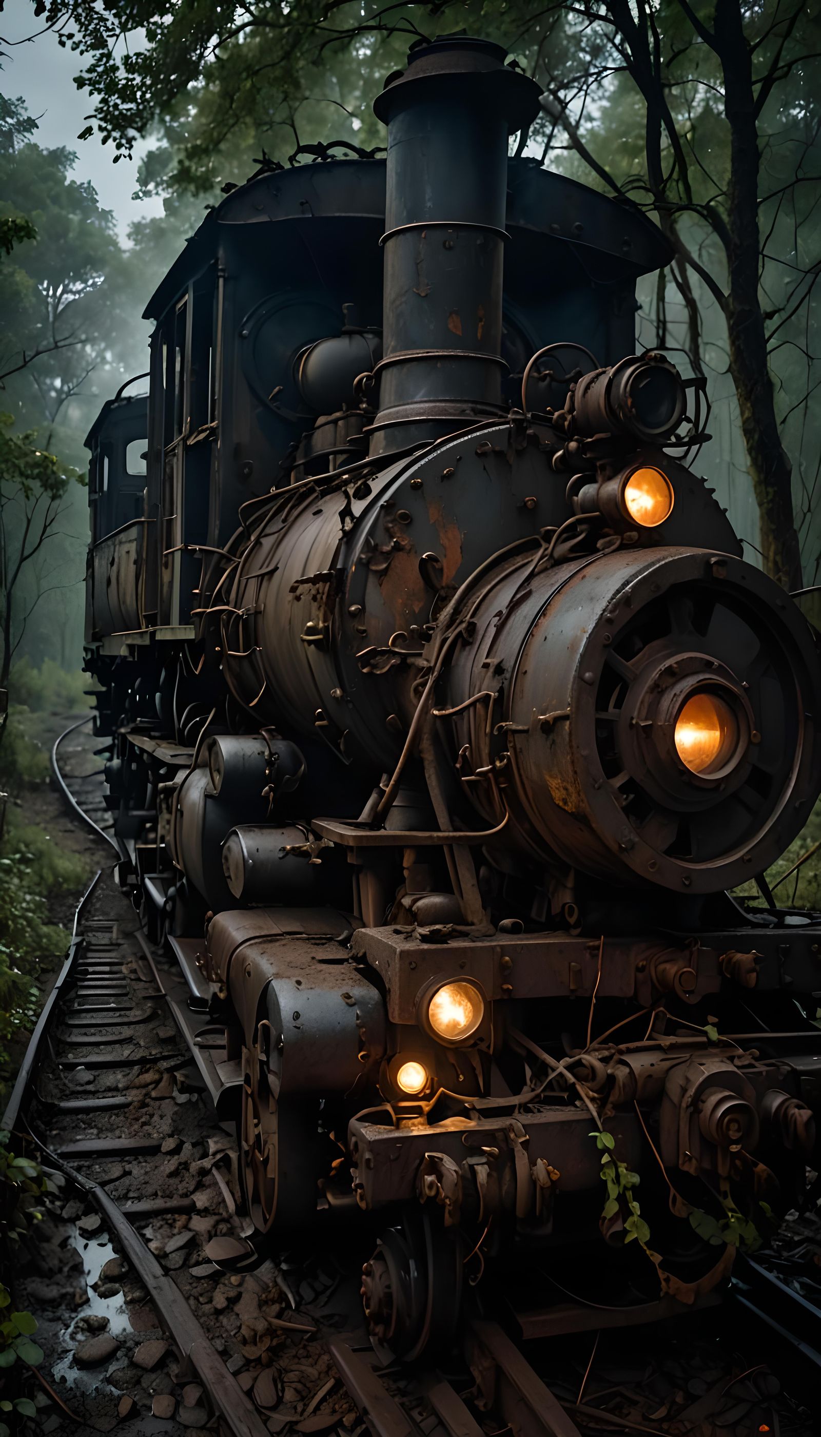 steam-locomotive running through the woods