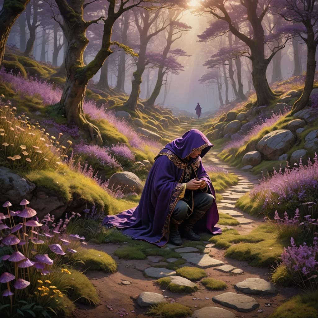 Mystical Gardener in Ethereal Forest: Fantasy Art