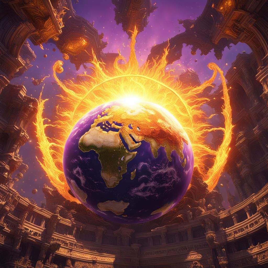 Earth in Peril: Sun Explosion in Dark Fantasy Style