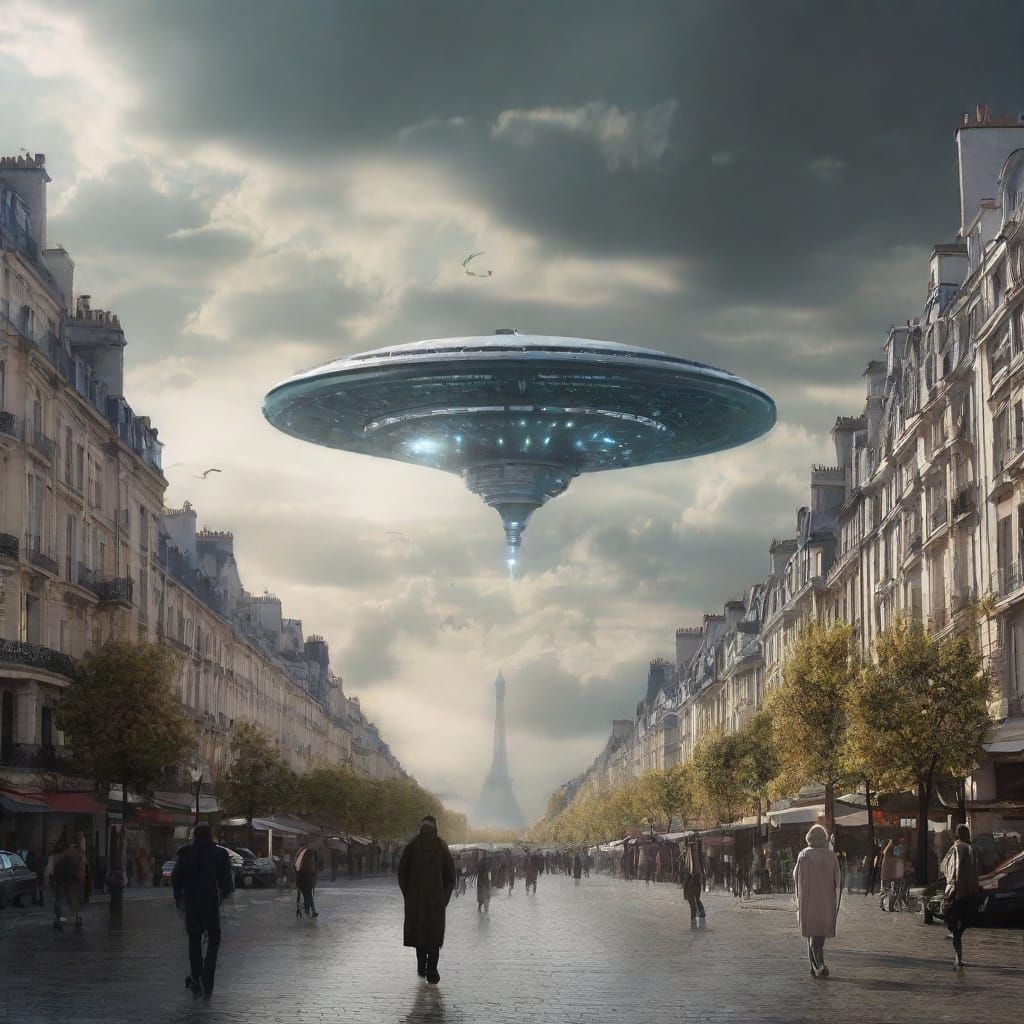 Paris: Alien Spaceship Integration in Retro-Futuristic CGI