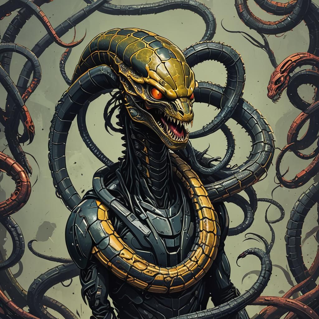Futuristic Xenomorph Snake in Post-Apocalyptic Setting