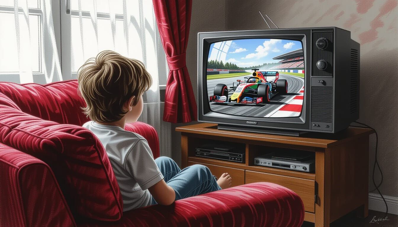 Nostalgic 90s Child Watches F1 on CRT TV