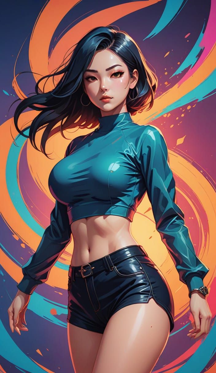 Empowering Anime-Inspired Female Figure in Vibrant Gradient....