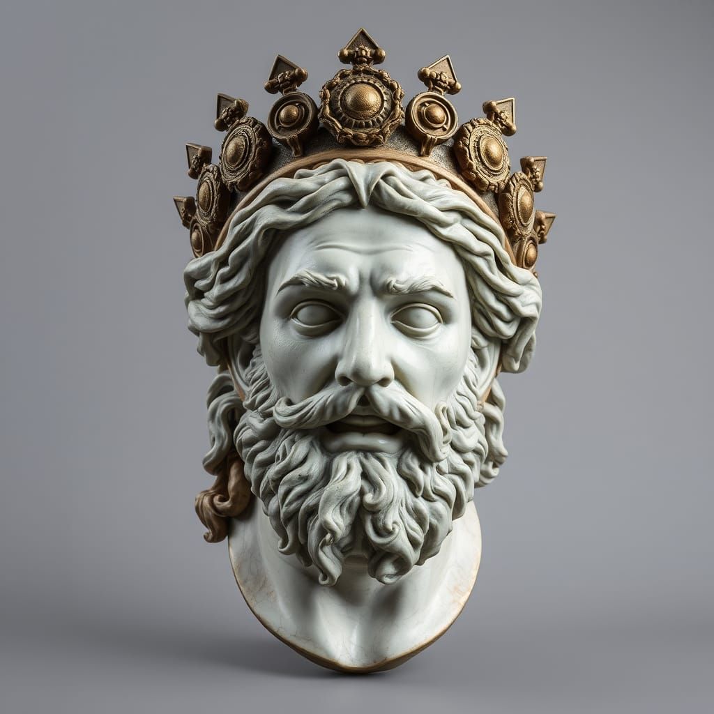 Ancient Greek God Head Sculpture with Intricate Crown