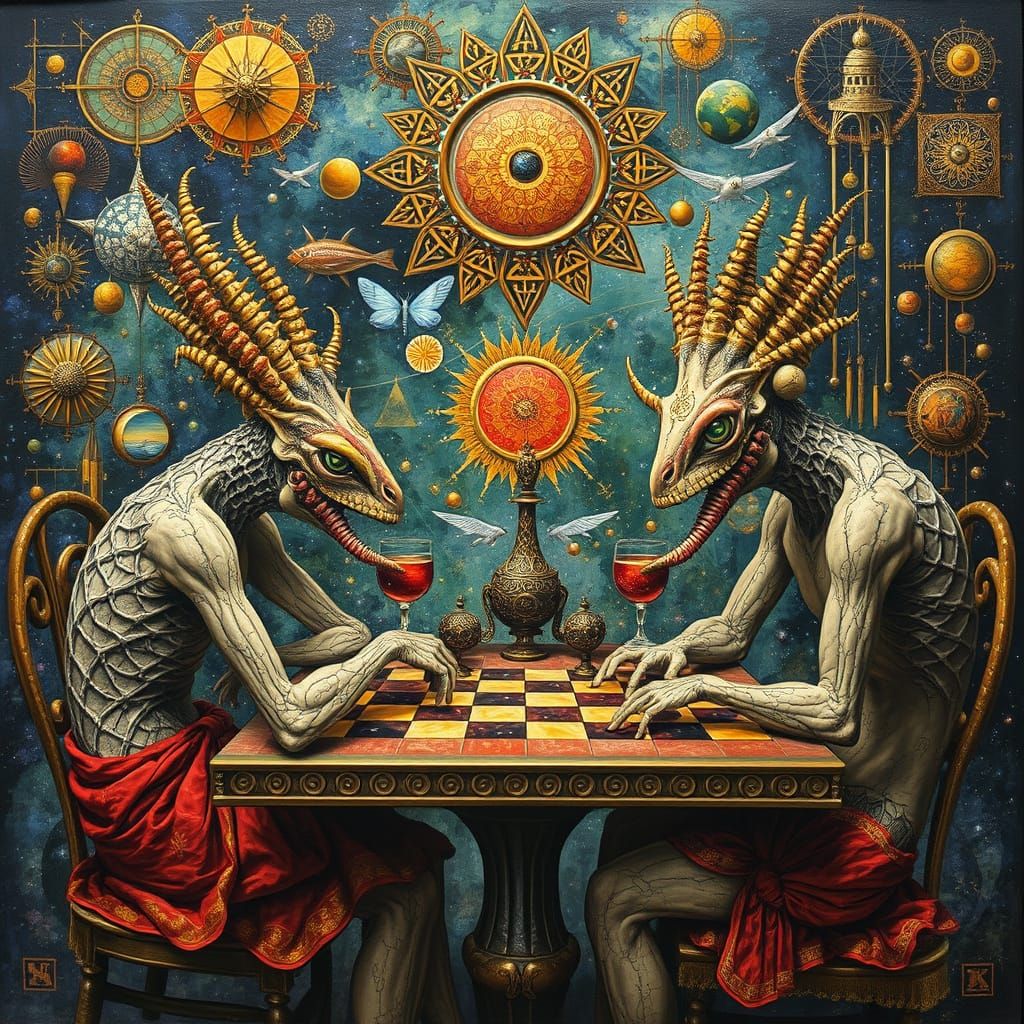 Psychedelic Utopia with Chess Figures, Bosch Style