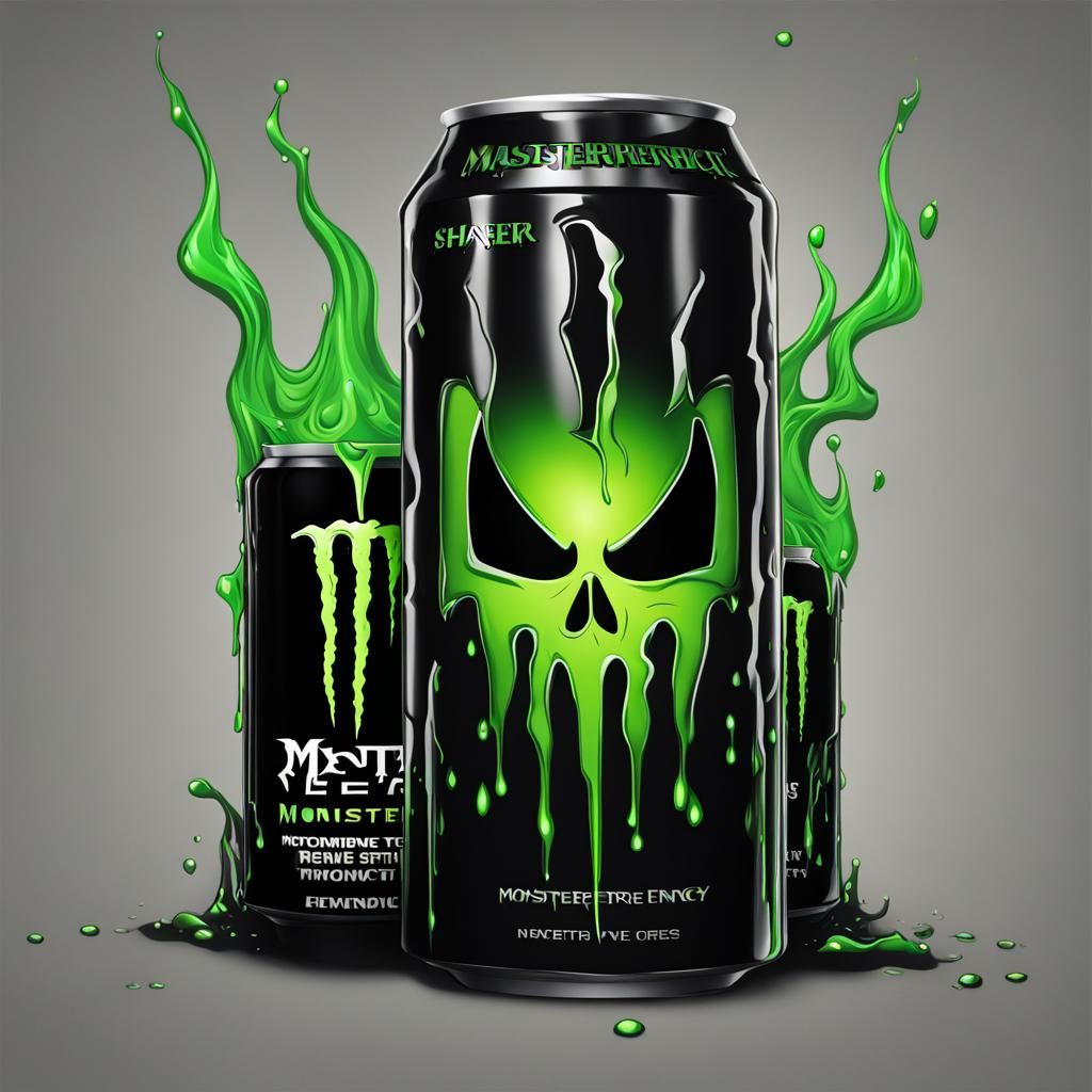 Cartoon Monster Energy Can with Glowing Eyes