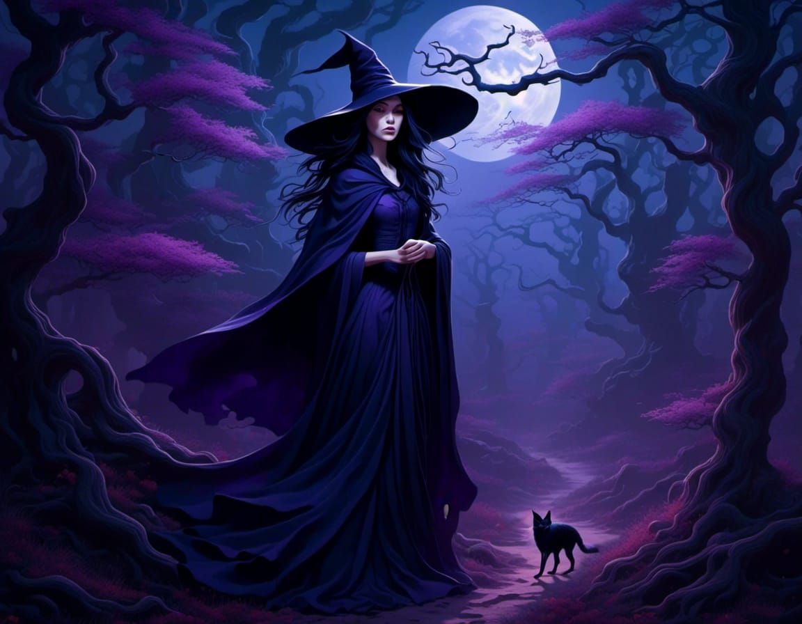 mysterious witch and full moon <lora:Lulas Witches:1.0>