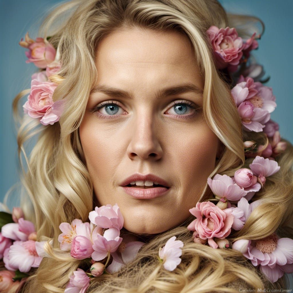 Blonde Woman with Flowers Portrait