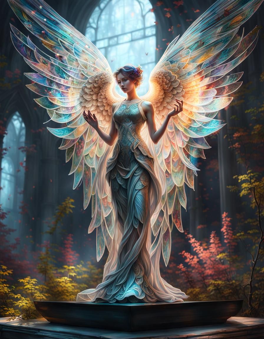Glass Angel Sculpture Brought to Life: Digital Art