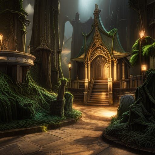 Detailed Forest Temple Concept Art in 8K