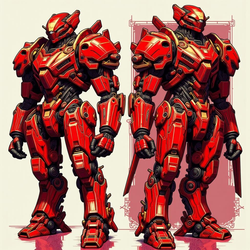 Red mecha suit with gold