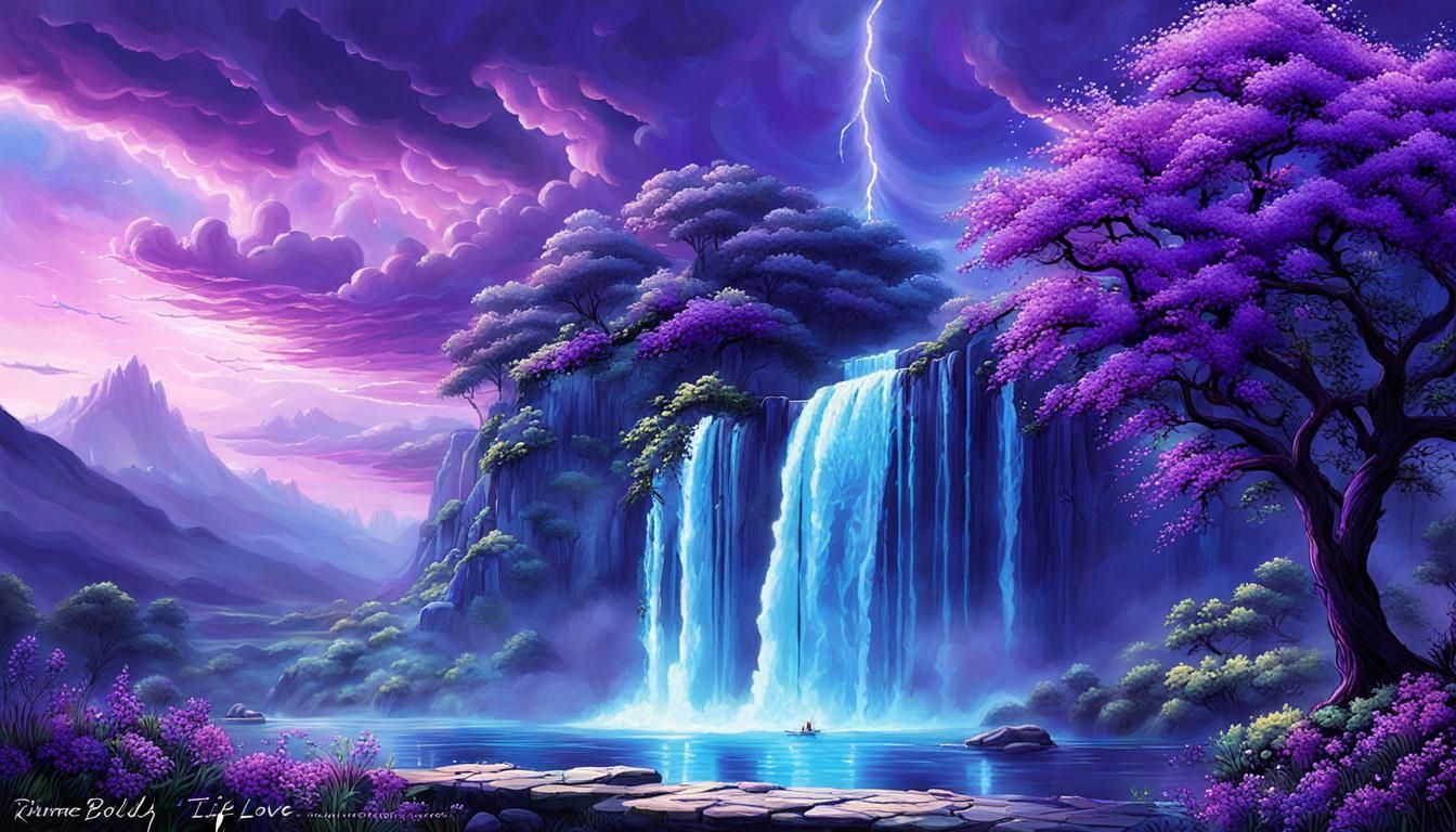 Ethereal Journey in a Purple Hued Celestial Landscape