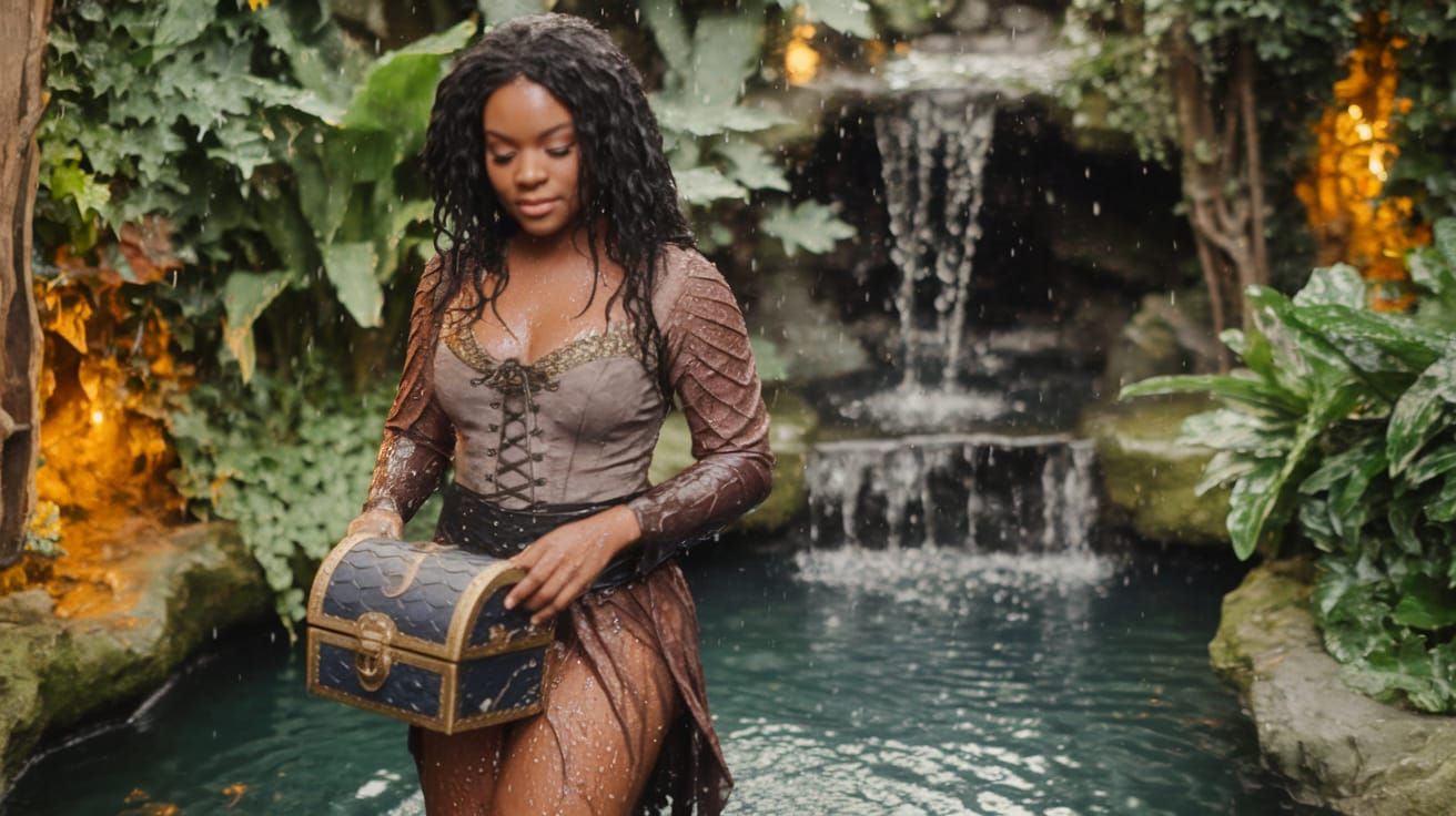 Medieval Fantasy Goddess Emerges from Shimmering Pool