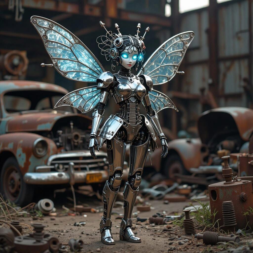 Automotive Fairy in Junkyard, Steampunk Digital Art