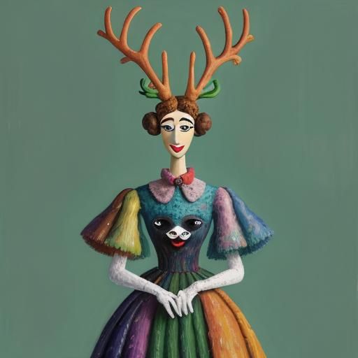 Muppet with Antlers in Surrealist Outfit: Impressionist Pain...