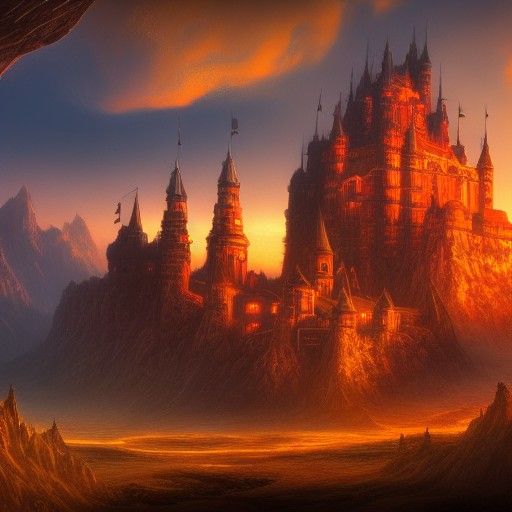 Giant Desert Castle at Sunset: Matte Painting