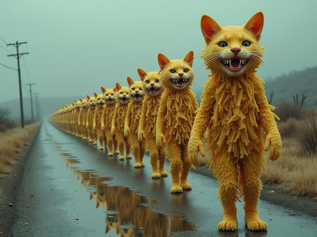 Creepy Caricature: Cat-Costumed Figures in Burton Style