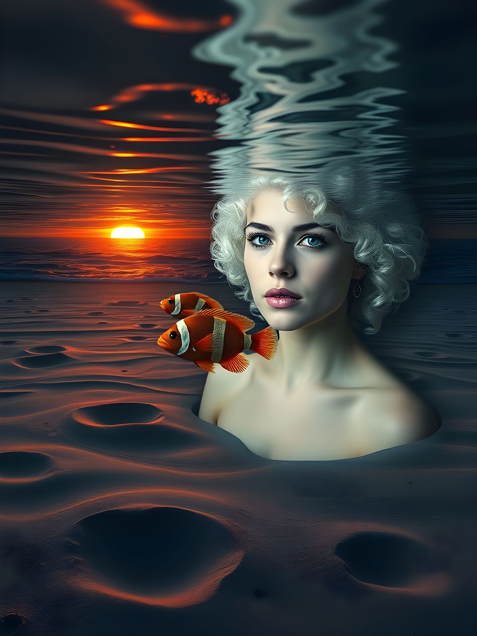 Surreal Albino Goddess Emerging from a Barren Moonscape