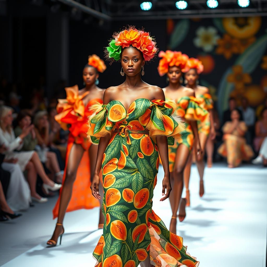 Runway Models in Papaya-Inspired Garments Strut Down the Cat...
