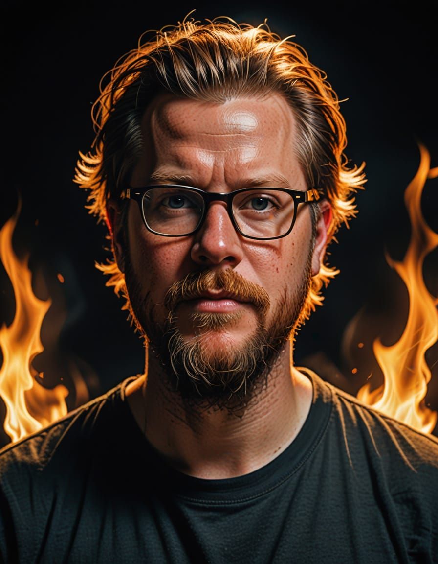 Hyper-Realistic Portrait of Man with Flame Hair