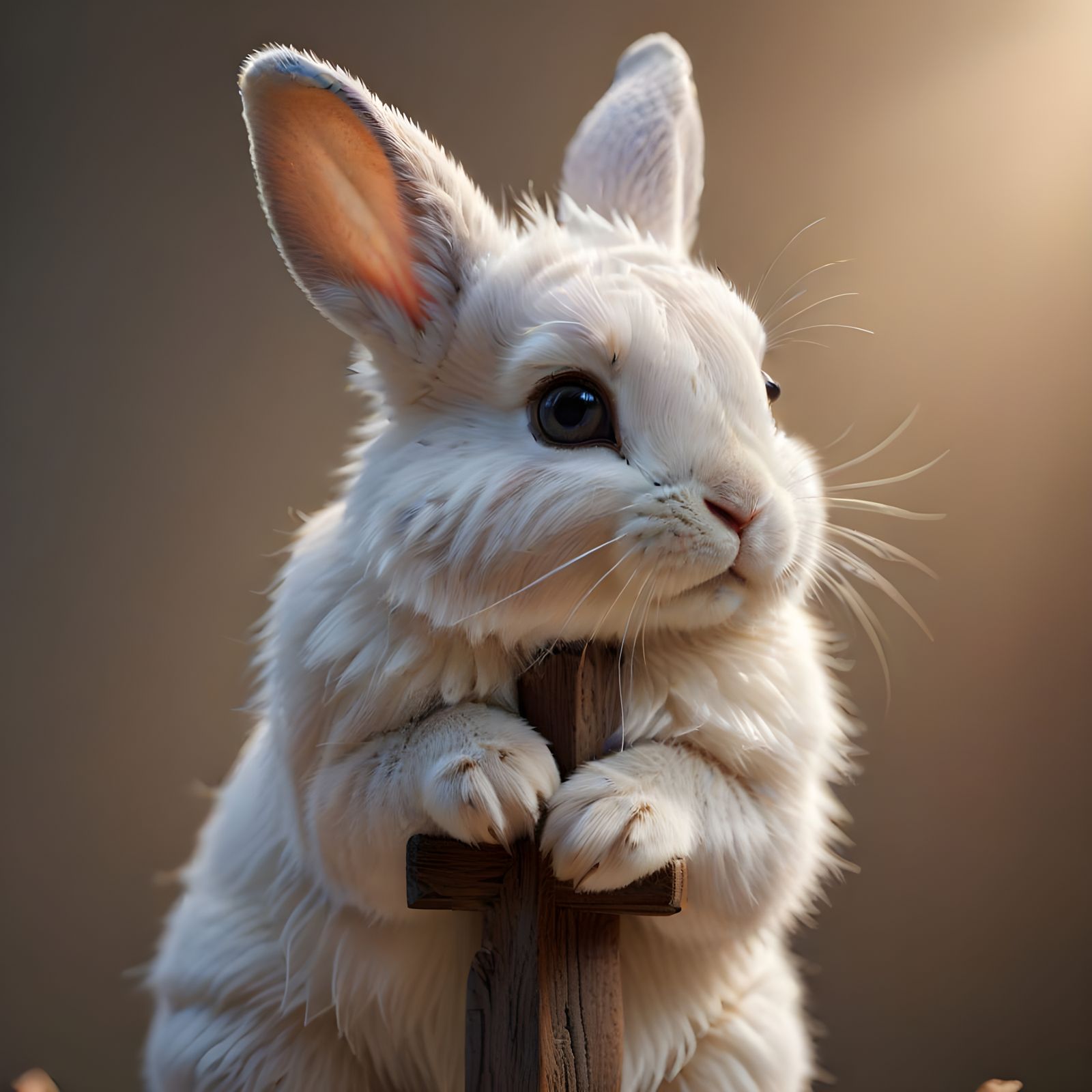 Surreal, Heart-Wrenching Bunny on Wooden Cross in Tender Lig...