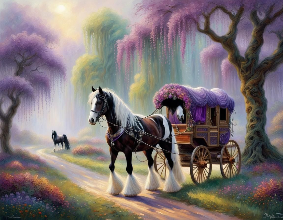 Gypsy Vanner Horse with Vardo Wagon in Fantasy Style