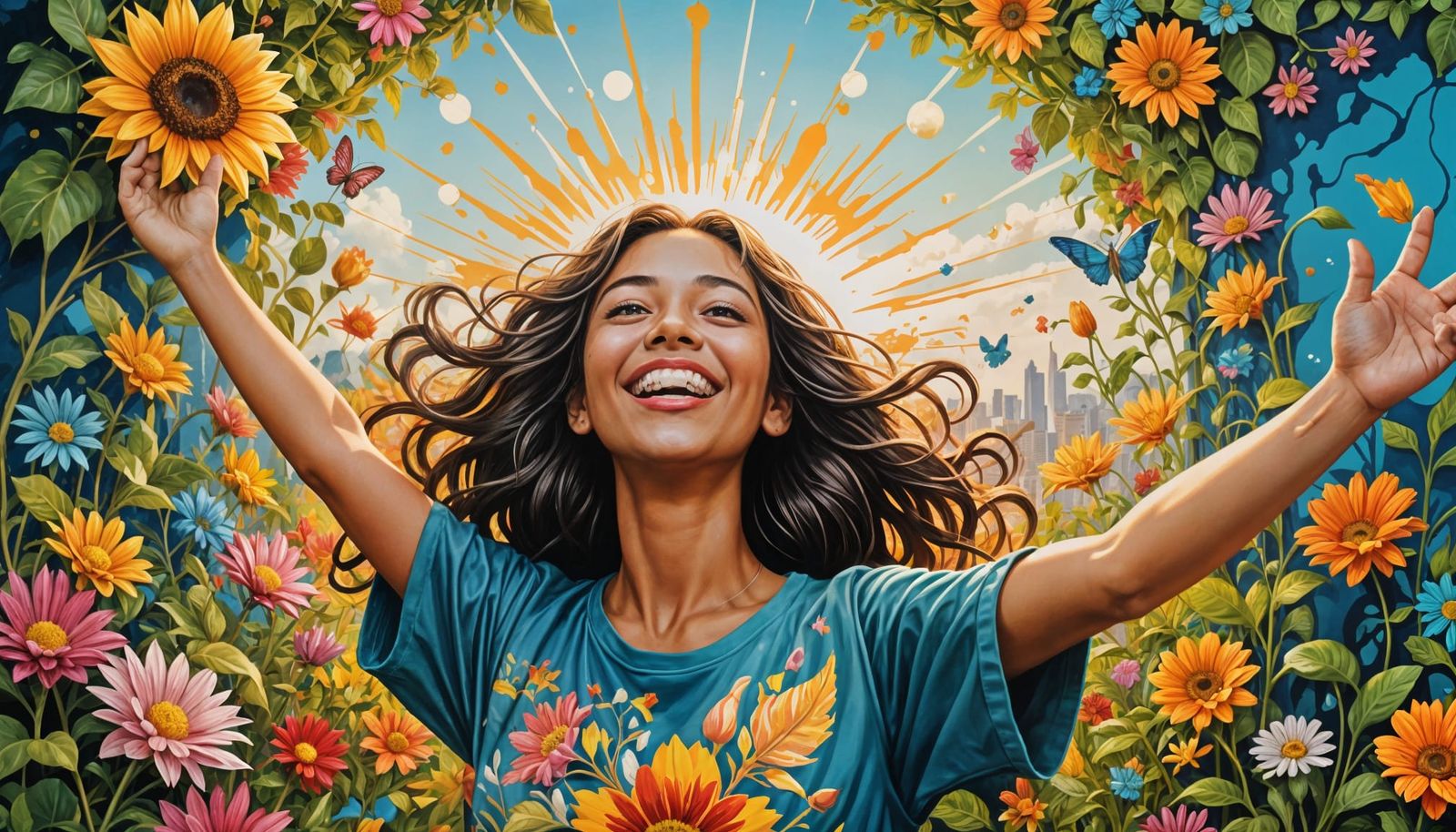 Joyful Graffiti Scene in Vibrant Polychromatic Colors