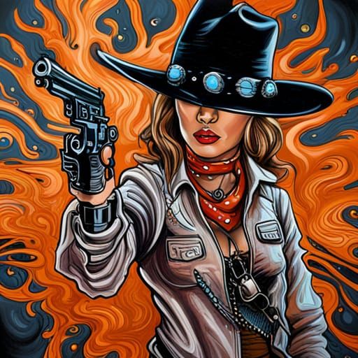 Cowgirl Assassin in Spaghetti Western Graffiti Art