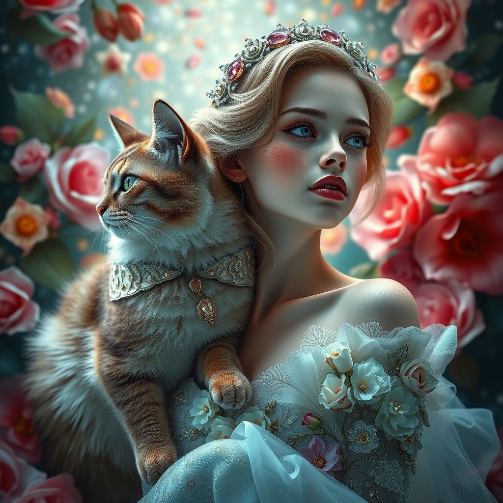 Ethereal Aurora in Floral Wedding Gown, Art Nouveau Style