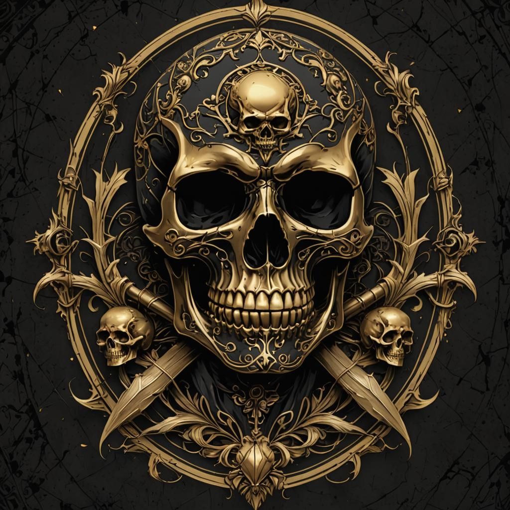 Dark Academia Black Gold Skull Artwork