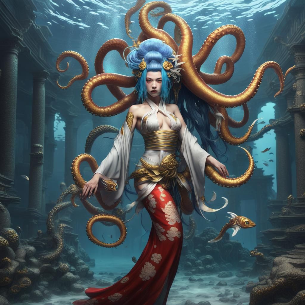 Kraken Geisha in Underwater Fantasy Art