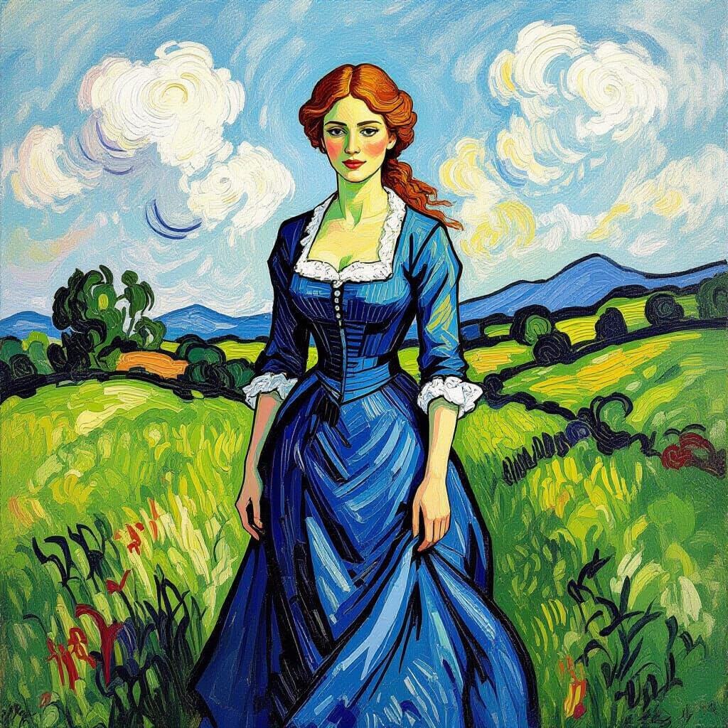 Woman in Landscape, Van Gogh Style Portrait