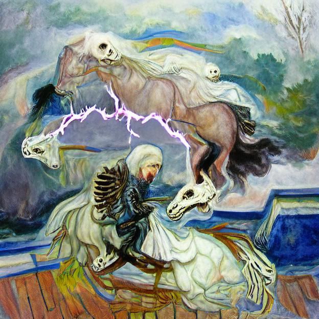 Pale Horse Rider Amidst Lightning Storm
