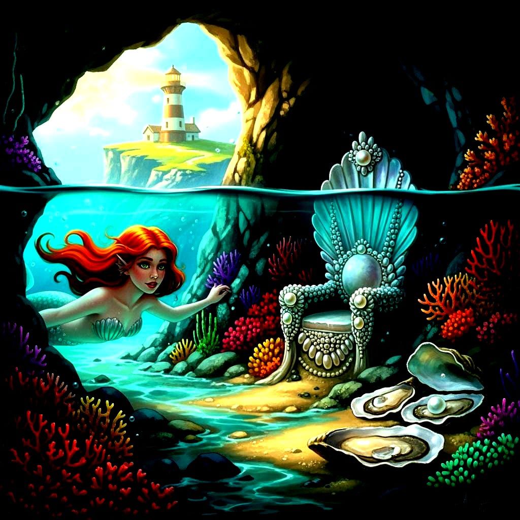 Mermaid in Tidal Cave, Digital Painting