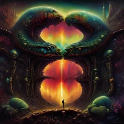 Cyberluminescent Alien with Doodle Filigree and Cosmic Glow