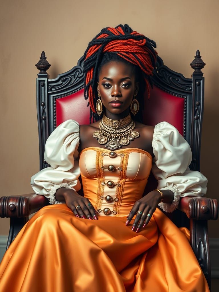 Regal African Queen on Ornate Throne