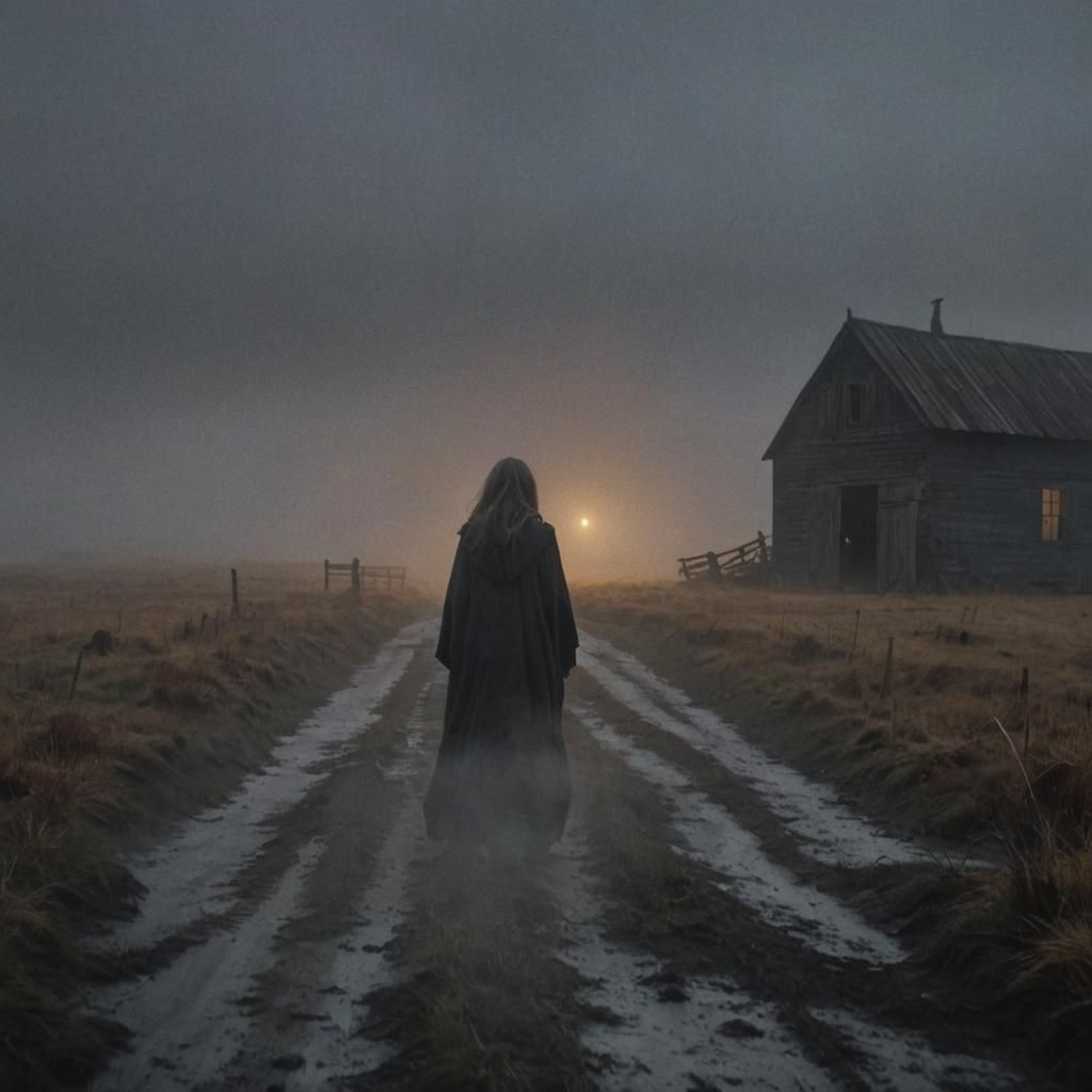 Ethereal Ghost Exits Barn on Desolate Moor