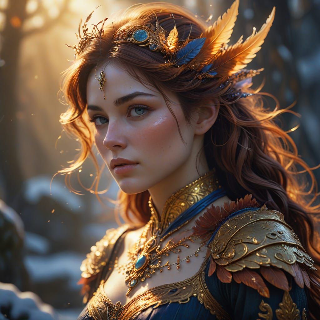 Dreamy Fantasy Portrait in Impressionist Style with High-Con...