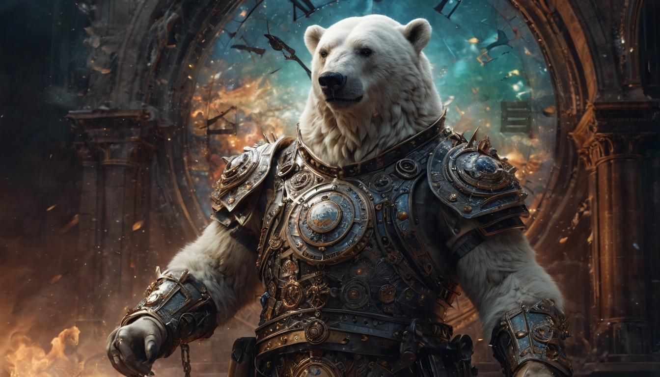 Ethereal Steampunk Polar Bear in a Dazzling Nebulaic Explosi...
