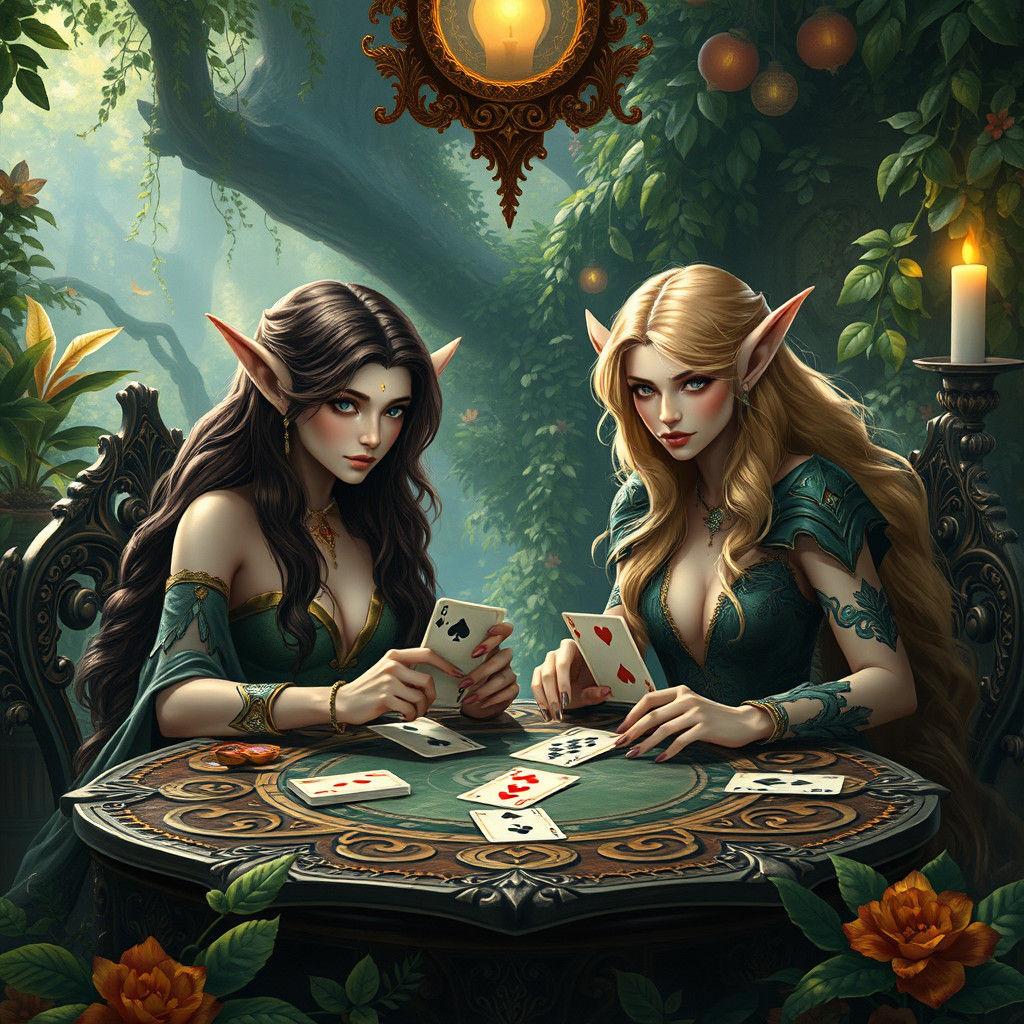 Enchanting Elves Play Cards in a Fantasy Realm