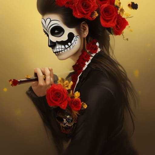Mariachi Skull Lady Portrait in Dramatic Lighting